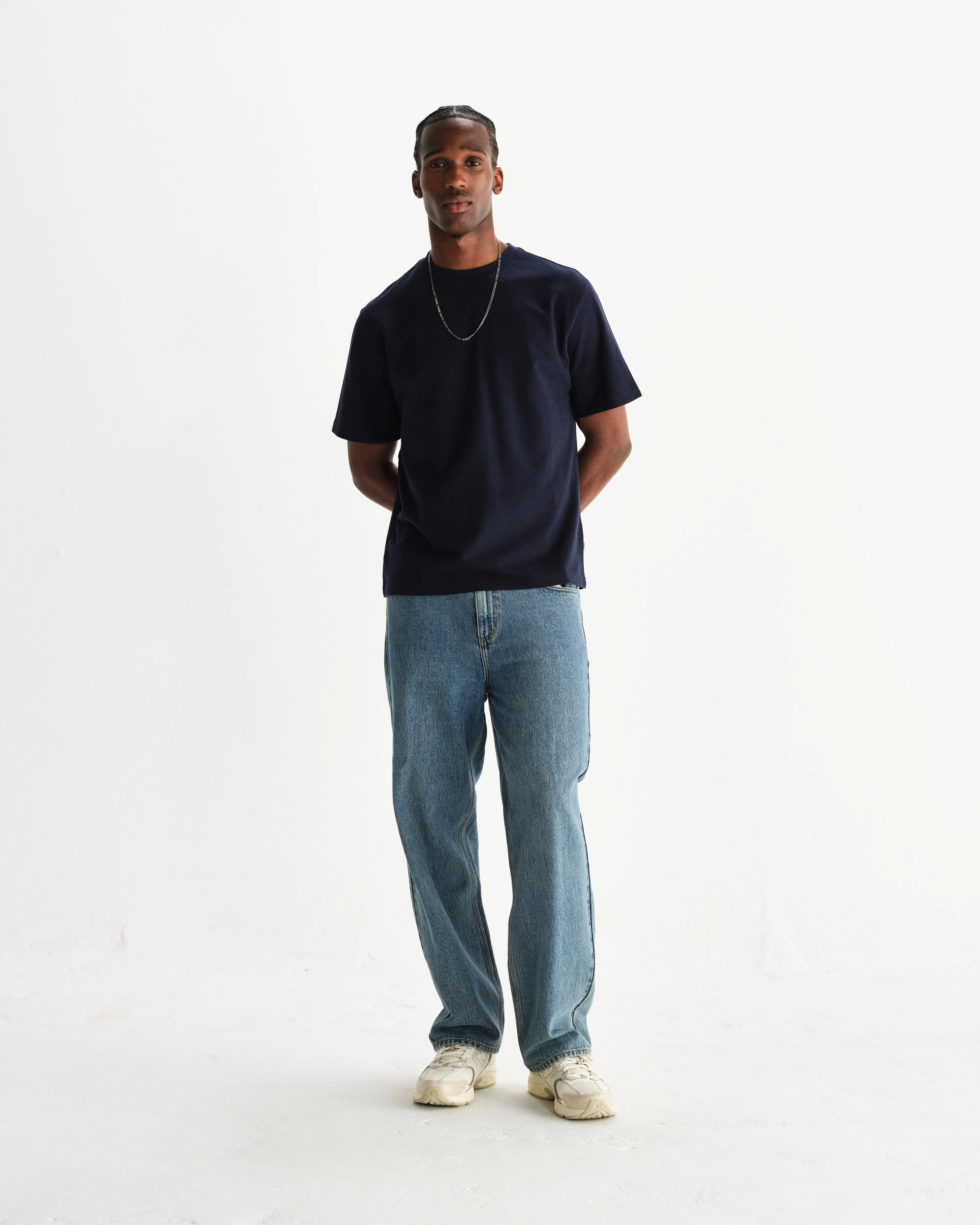 Dean - Navy Textured Organic Cotton T-Shirt - Image 4