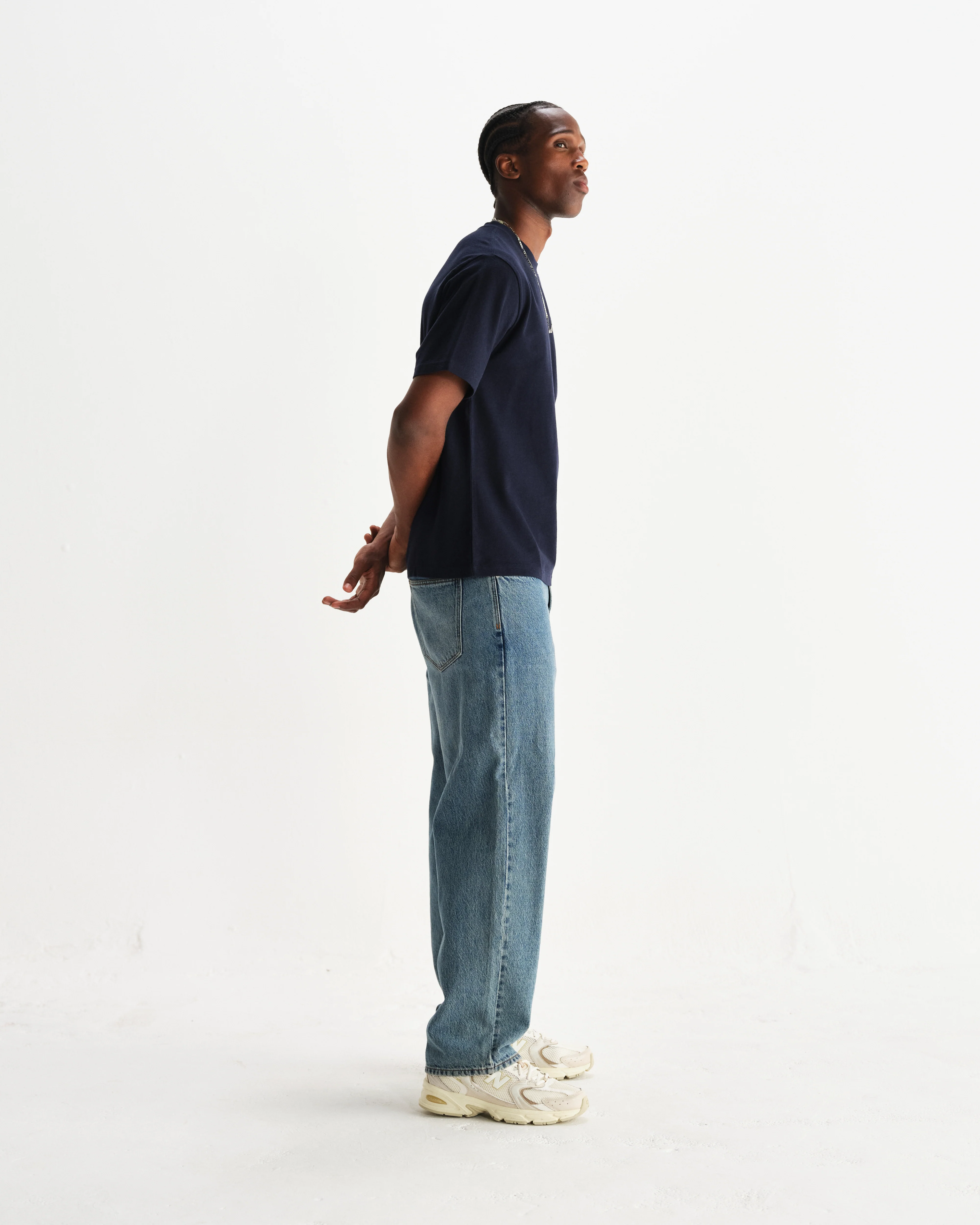 Dean - Navy Textured Organic Cotton T-Shirt - Image 5
