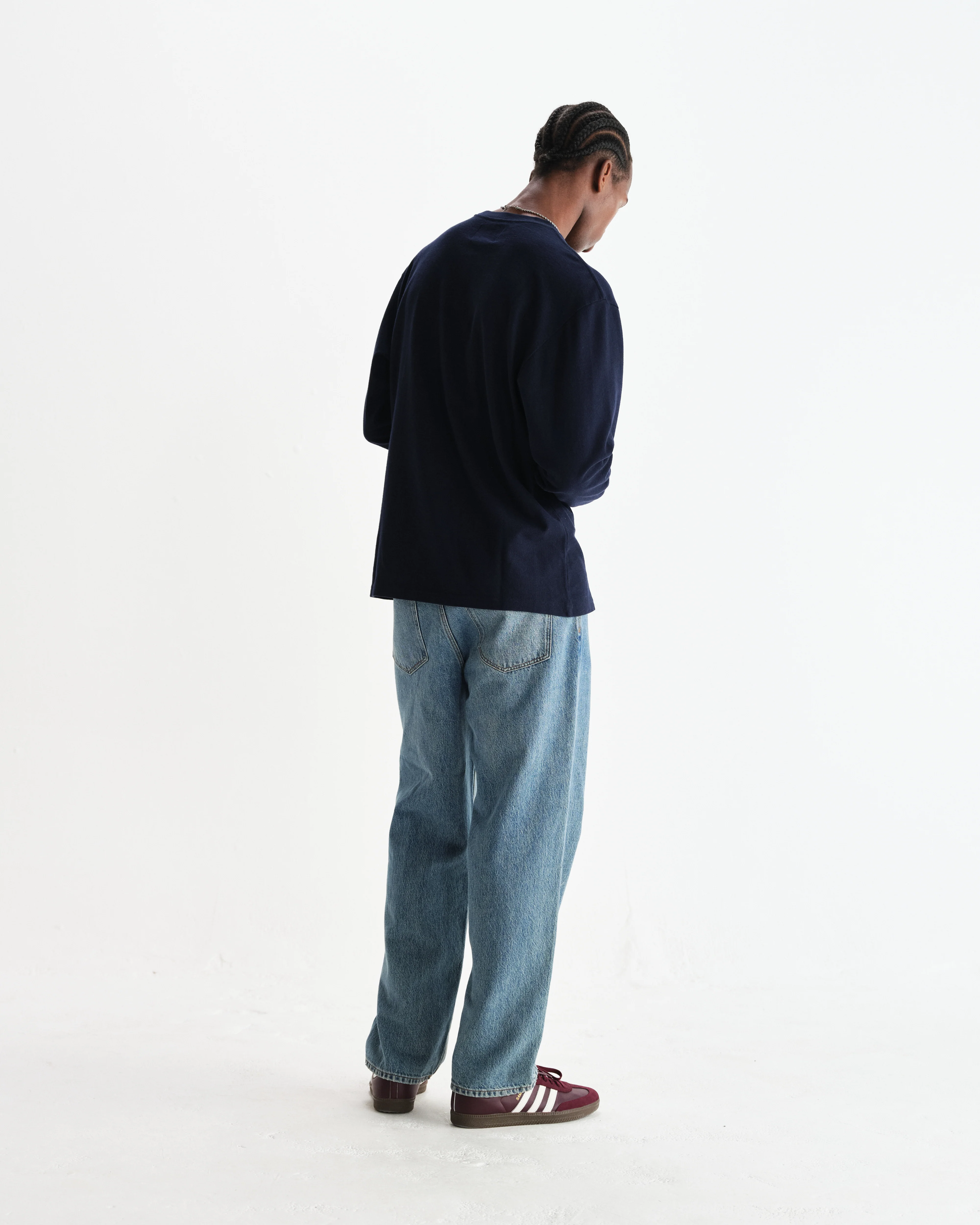 Hayden - Navy Textured Organic Cotton Long Sleeve T-Shirt - Image 6