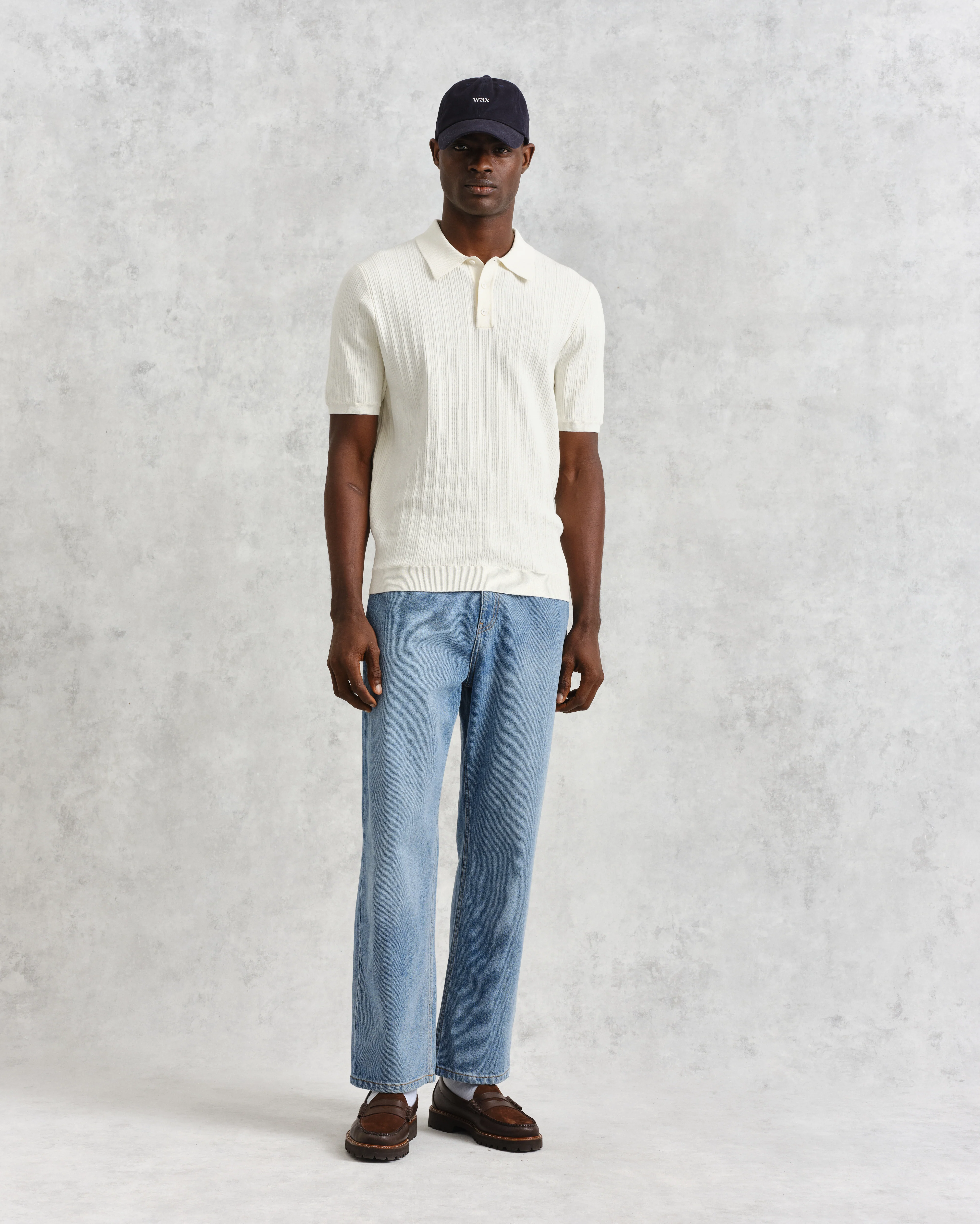 Naples - Ecru Textured Knitted Polo Shirt - Image 4
