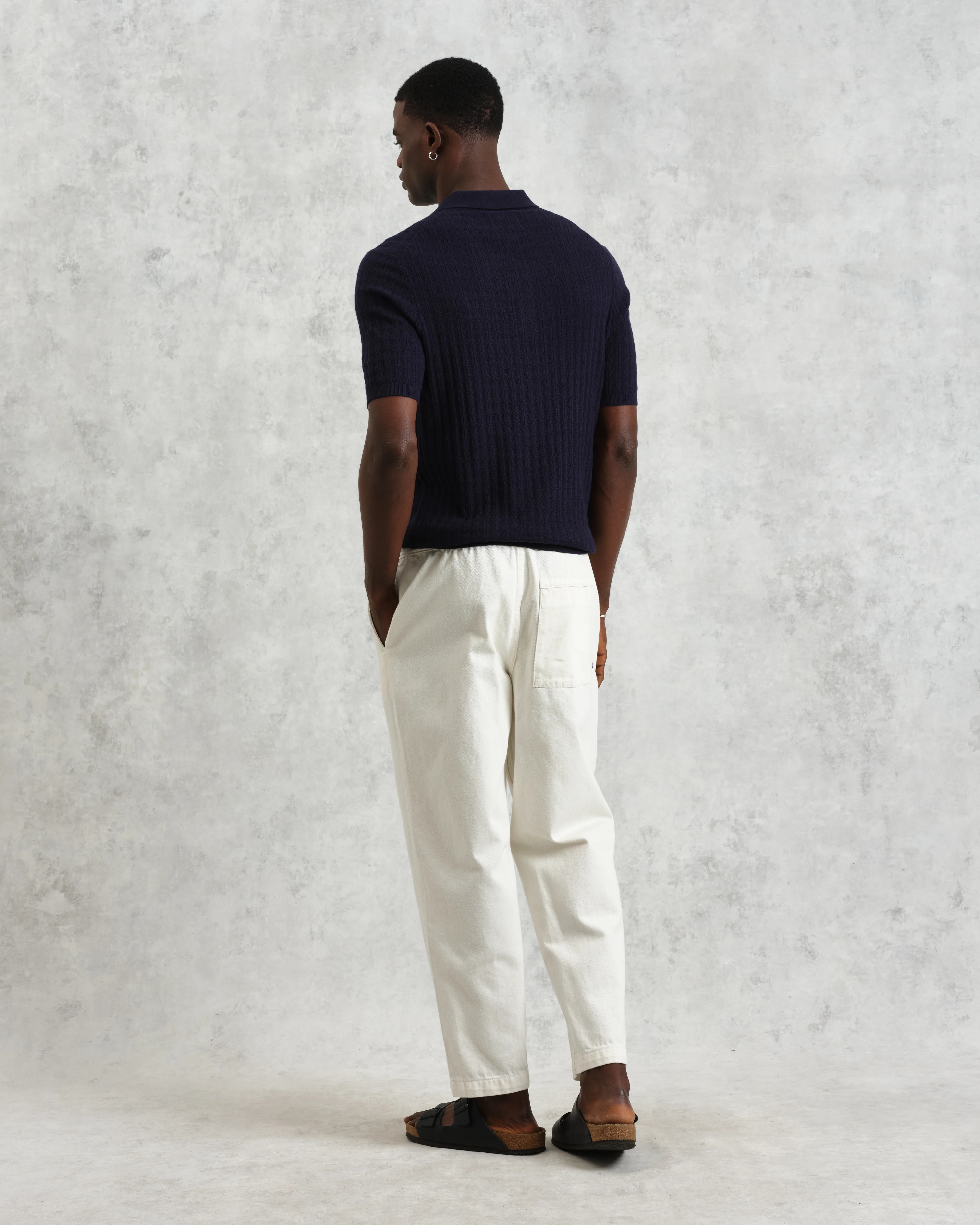 Naples - Navy Diamond Stripe Knitted Polo - Image 6