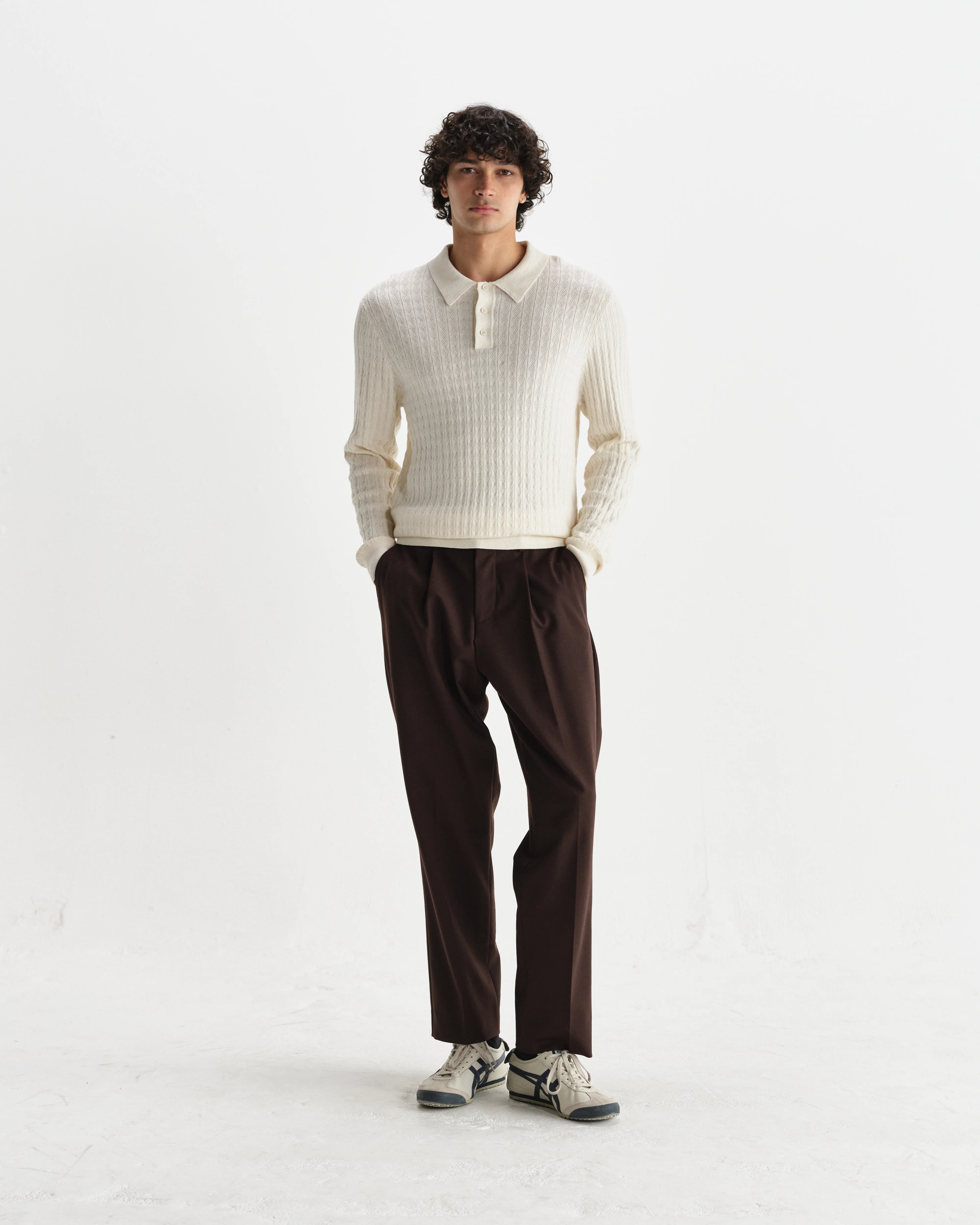 Oban - Ecru Diamond Stripe Knitted Polo - Image 4