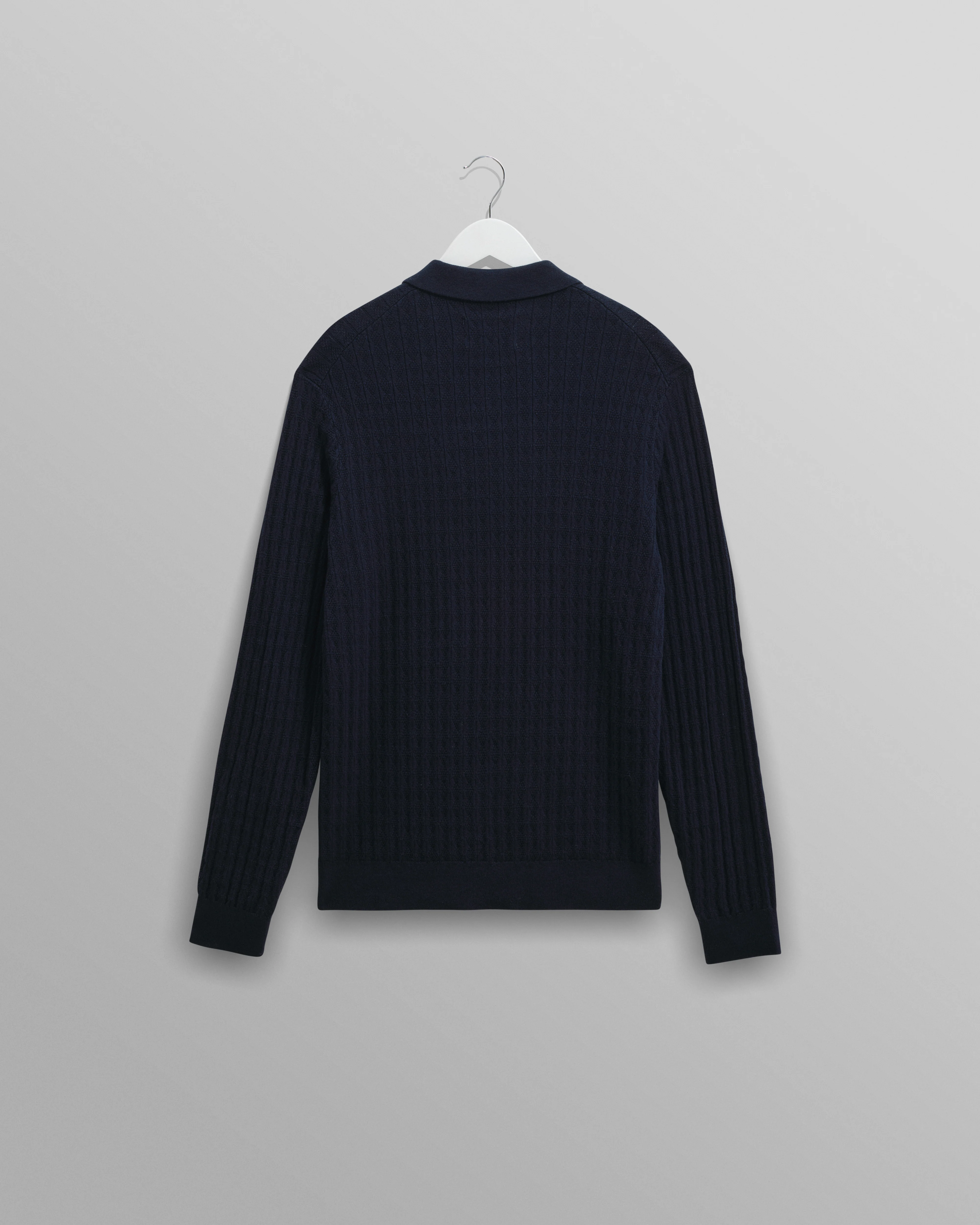 Oban - Navy Diamond Stripe Knitted Polo - Image 8
